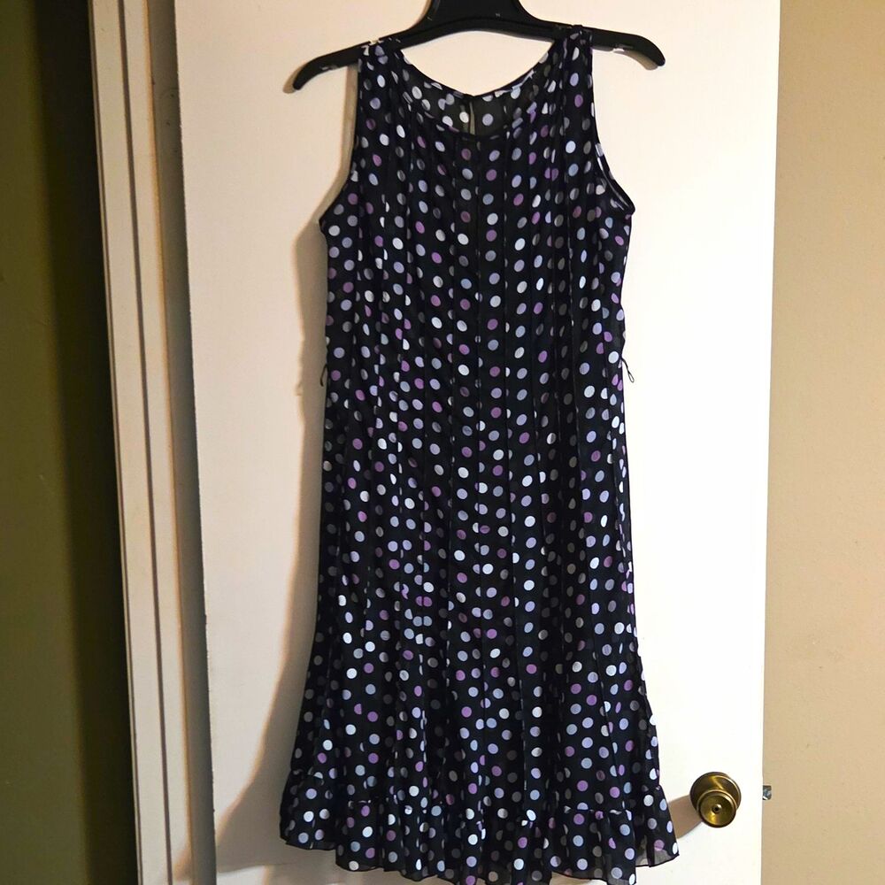 Sandra Darren 16 Black/White Polka Dot A-Line Knee Dress Sleeveless. No Lining